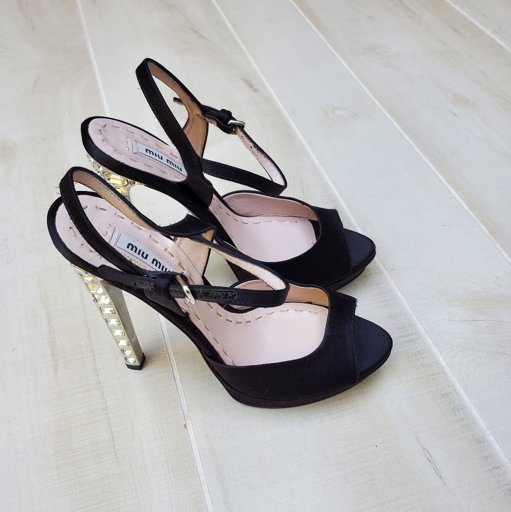 Miu Miu Black Heels with Silver Studded Accents